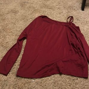 Red Different Shoulders Long Sleeve